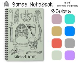 Anatomy Bones Notebook, 6x8&quot; Notebook, Xray Tech Gift, Medical School Notebook - £15.99 GBP