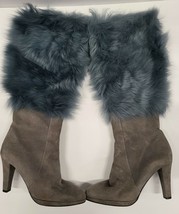 Bruno Magli Limited Edition Gray Suede Furry Tall Boots Sz Eu 37 - £192.97 GBP