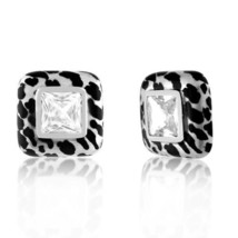 White Gold over Sterling Silver 9.25 Earrings with wild Enamel accents Zebra - £61.18 GBP