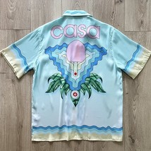 Summer CASABLANCA Shirts Men Women Casual Hawaiian Beach Style Blue Silk Shirts  - £111.40 GBP