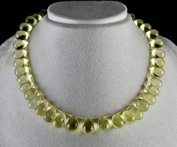 Natural Lemon Quartz Beads 1 L 466 Ct Teardrops Gemstone Silver Finest Necklace - £404.95 GBP