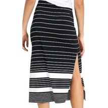 Athleta Striped Skirt XS Midi Pull On Black White Side Slits Stretch Nau... - $24.73