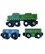 Maison Joseph Battat 2013 Green Toy Train Diesel Engine & 2 Cars Magnetic Wooden - $9.00