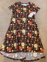 LulaRoe Carly Dress Red Cream Striped Roses Floral Geometric Hi Lo Swing... - £14.81 GBP