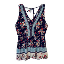Alya Womens Size M Navy Multicolor Floral Crisscross Tie Back Baby Doll ... - £11.68 GBP