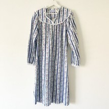 Lanz of Salzburg Nightgown Heart Eyelet Blue White Pajamas Flannel Floral M - £23.50 GBP