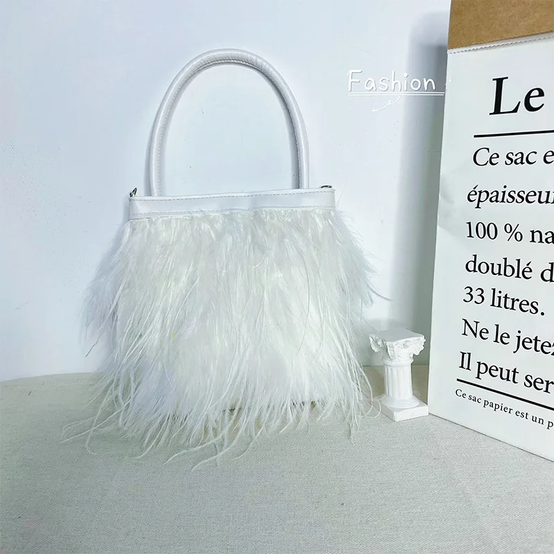 2023 New Fashion Women&#39;s Bag Ostrich  Feather Tel Evening Bags With  Chain  Bag  - $98.88