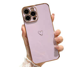 Anymob iPhone Case Light Blue Love Heart Gold Plating Soft Shockproof Cover  - £17.87 GBP