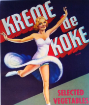 Kreme De Koke Fruit Crate Label Ice Figure Skating Lady Original Vintage 1940&#39;s - $16.15