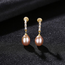 Zircon Earrings High Quality Freshwater Pearls Delicate 925 Silver Stud Earrings - £25.07 GBP