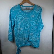 Tommy Bahama Floral Print Tie Hem Pullover Sweater Aqua Blue M - $15.83