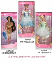Disney Princess Barbie Dolls Pocahontas, Cinderella and Tinkerbell Lot of 3 Doll - £39.05 GBP
