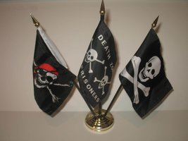 AES JR Red Hat Death Zone &amp; No Patch Pirate 3 Flags 4&quot;x6&quot; Desk Set Gold ... - $6.89