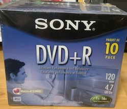 Sony DVD + R 10 Pack Discs With Cases 120 min 4.7 GB Blank New Sealed Blank DVDs - $14.01