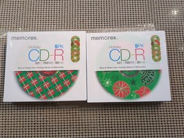 Lot Of 2 MEMOREX™ 5-Pack of CD-R Blanks w/ Case &amp; Holiday Designs - (10 Total) - £10.54 GBP