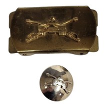 US Army Armored Cavalry Epaulet Lapel Pin &amp; Solid Brass Web Belt Buckle Set - £26.16 GBP