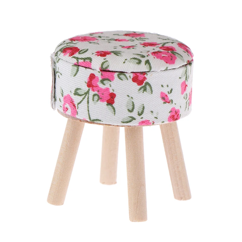 1/12 Dollhouse Miniature Furniture Round Floral Stool Chair Acc for Dolls House - £11.61 GBP