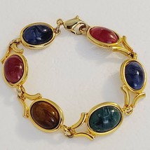 LCI Bracelet Gold Tone Lobster Claw Clasp Cabochon Stones Fashion Costume - £14.18 GBP