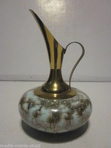 Vintage Mid Century Blue &amp; Gold Marblized Finish Brass Handle Spout Pitcher - £7.82 GBP