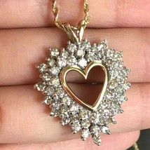 1CT Real Moissanite Open Cluster Heart Pendant Necklace 14K Yellow Gold Plated - £67.24 GBP