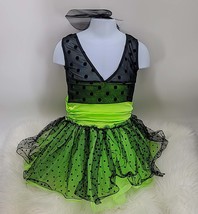 Weissman Girls Dance Costume Lime Green Black w/Headband Size 3 - £23.46 GBP