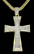 Mens Iced CZ 2.5&quot; Cross Pendant 14k Gold Plated 24&quot; Rope Chain Hip Hop Necklace - £9.02 GBP