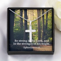 Scripture Card Be Strong In The Lord Ephesians 6:10 Cross Card Necklace w Stain - £38.11 GBP+