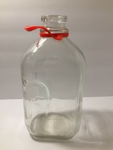 Half Gallon Liquid Plain Clear Glass Milk Bottle Red Plastic Handle Vintage (#7) - £11.78 GBP