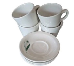 GREEN FIELD by Homer Laughlin ~ Four (4) Cups &amp; Saucers ~ Restaurant War... - $65.45