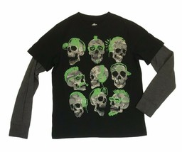 Hybrid Tees Long Sleeve Shirt Unisex Kid&#39;s Punk Rock Skull Design Size L (10-12) - £7.18 GBP