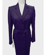 BROOKS BROTHERS LADY&#39;S COAT 8 NAVY SMALL STRIPS POCKETS BELTED WAIST - £35.38 GBP