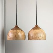 Handmade oak wood pendant light, Large kitchen lamp made of natural wood - $190.00