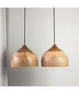 Handmade oak wood pendant light, Large kitchen lamp made of natural wood - $190.00