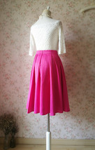 Fuchsia Taffeta Midi Skirt Outfit Women Plus Size Full Pleated Party Skirts image 3