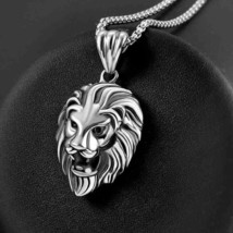 Men&#39;s Animal King Lion Head Pendant Necklace Punk Rock Biker Jewelry Chain 24&quot; - £13.17 GBP