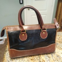 Brahmin Vintage Satchel Black Brown Leather Handbag Purse Bag Crossbody Bag - $74.25