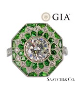 GIA Certified - Natural Tsavorite &amp; Diamond Platinum (950): Ring - $8,929.80