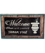 Bathroom Canvas Wall Art Welcome Please Seat Yourself Brown White 14 x 8... - £19.03 GBP