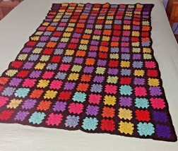 Vintage Granny Square Afghan Crochet Throw 61x37 inches Roseanne - £54.06 GBP
