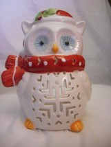 OWL Holiday Time Brand White Ceramic Christmas Theme Tealight w Vents Opening - £10.70 GBP