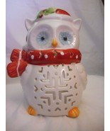 OWL Holiday Time Brand White Ceramic Christmas Theme Tealight w Vents Op... - £10.77 GBP