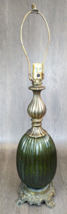 1960s Green Ribbed Glass &amp; Brass Globe Table Lamp Retro Hollywood Regency Unique - £119.06 GBP