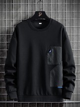 Plus Size Men&#39;s Sweatshirts Fashion Zip Pockets Drop  O-Neck Black White Oversiz - £95.89 GBP