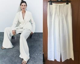 NWT ZARA ZW COLLECTION ECRU WIDE LEG LINEN/VISCOSE TROUSERS, PANTS - S - $99.99