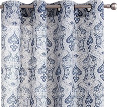 Jinchan Damask Printed Curtains For Bedroom Drapes Vintage Linen Blend Medallion - £35.16 GBP