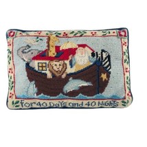 Noah&#39;s Ark Cross Stitch Pillow Handmade Needlepoint 9 x 14 in. Bible Story - £15.37 GBP