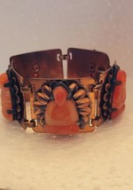 Rare Unusual Buddha Rebajes Signed Copper Orange Jade or Art Glass Bracelet - $148.50