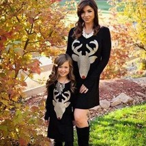 Matching black Christmas dress mommy and me, Xmas deer long sleeve dress mother  - £37.10 GBP