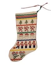 VTG Handmade Cross Stitch Christmas 18&quot; Stocking Trees Santa Mice Toy Soldier - £19.48 GBP