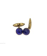 Vintage Mens Cufflinks Cobalt Blue Glass Cabochons Brass 1920s Art Deco - $30.29